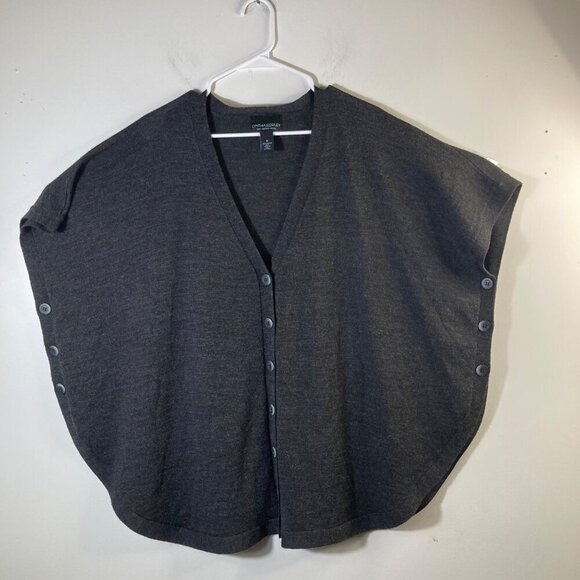 Womens Cynthia Rowley Merino Wool Sweater Poncho Gray Black M Wool Button Detail - Picture 1 of 7